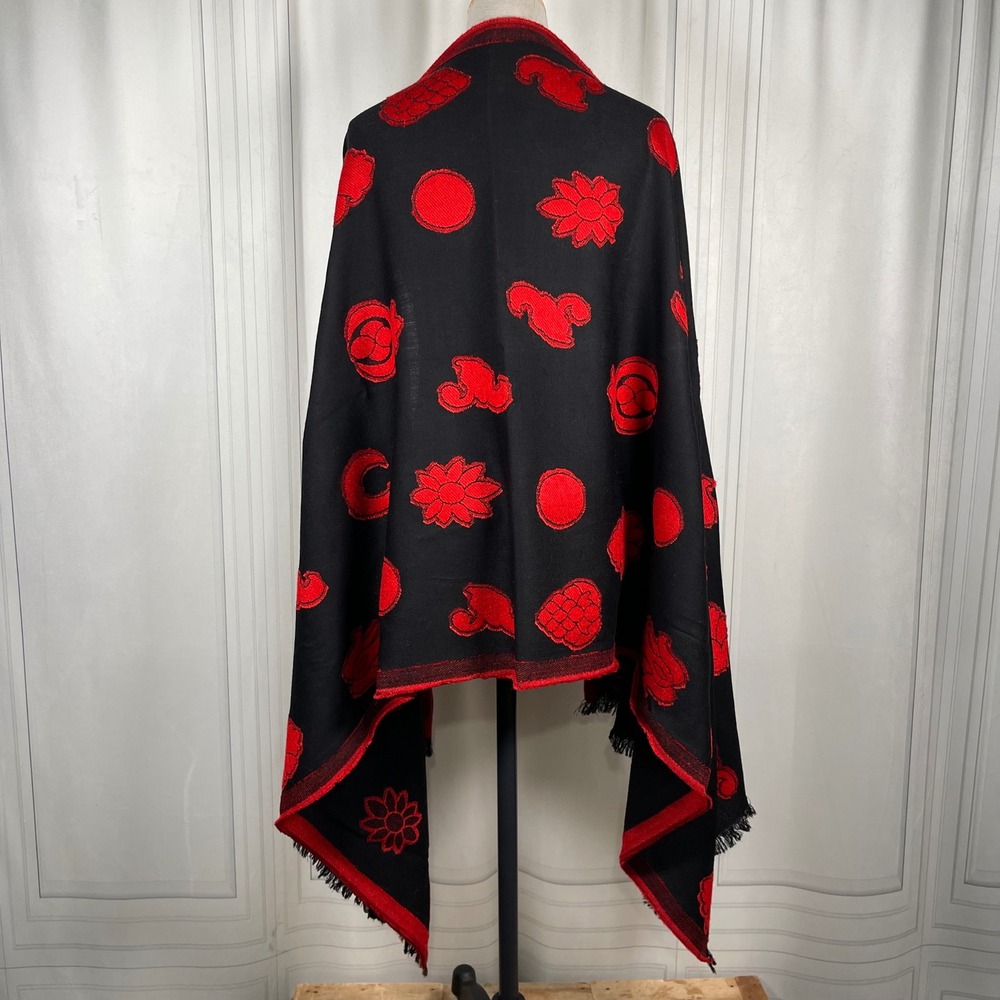 Metropolitan Museum of Art Wool Mohair Tapestry Shawl‎ Wrap – Black Red Floral